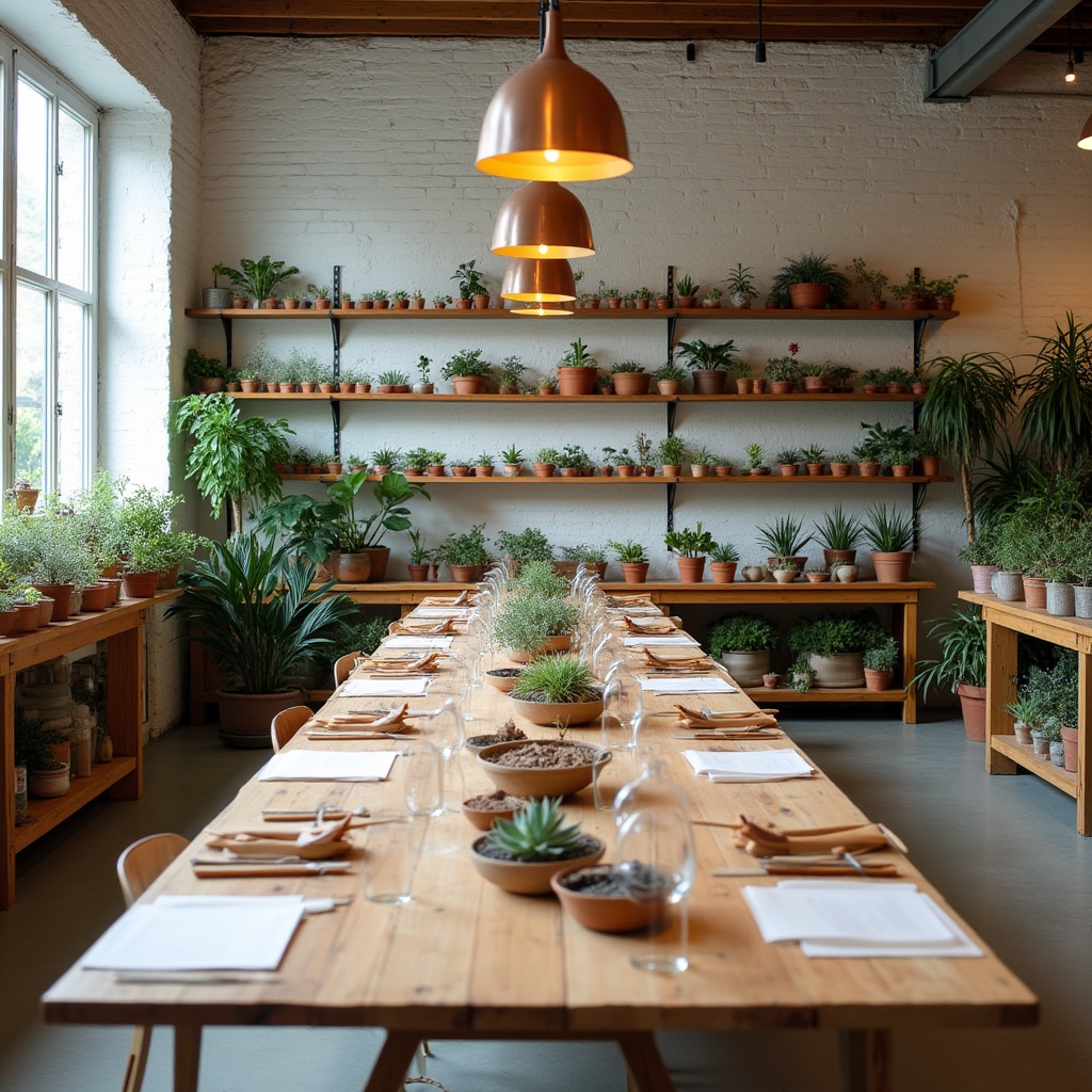 Interno del laboratorio Zenorqen con tavoli di lavoro e piante alle pareti